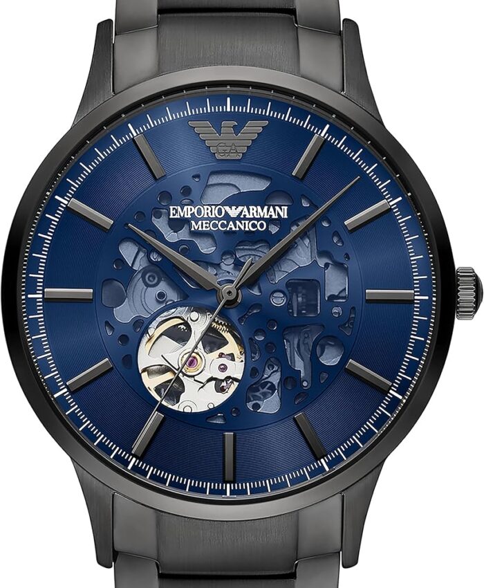 Emporio Armani Renato Automatic Blue Dial Grey Steel Strap Watch For Men - AR60056 - Image 3